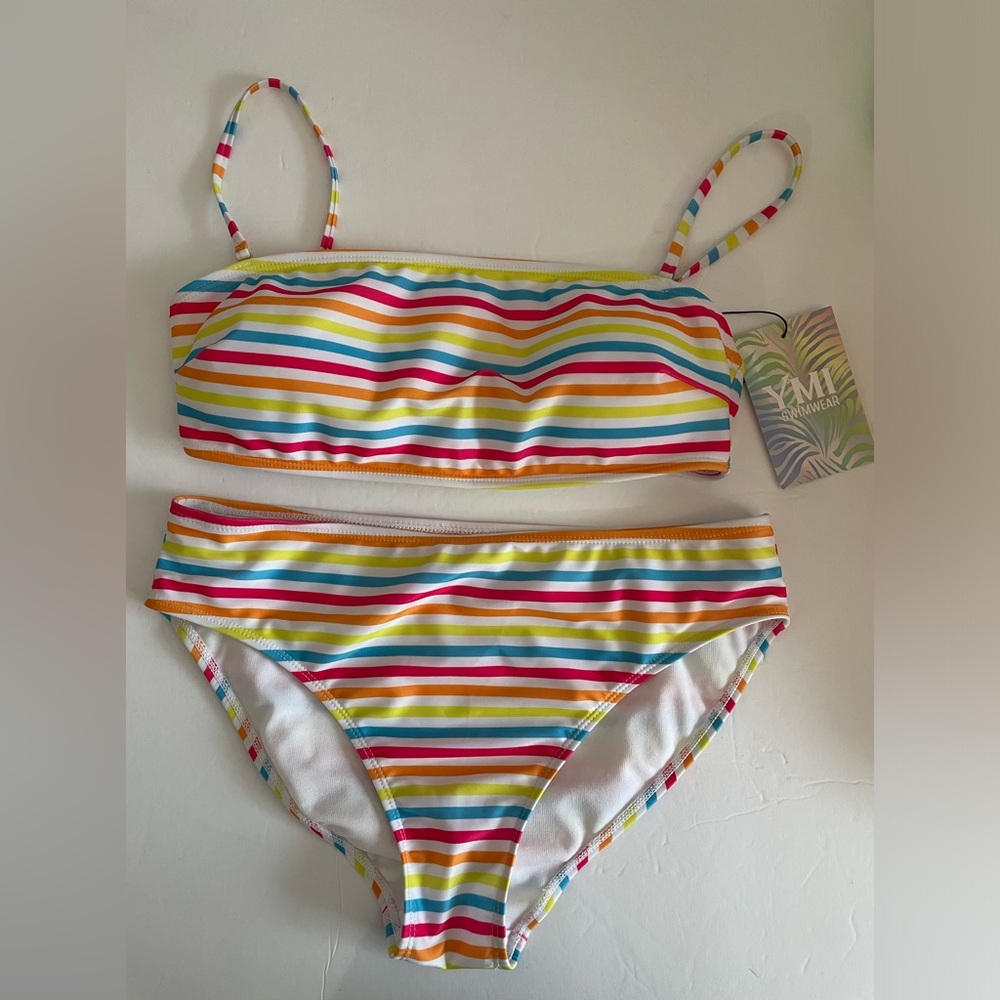 YMI Swimwear Bandeau Bikini Junior’s Medium Summer Stripe Print